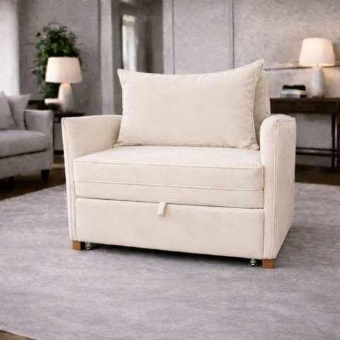 Poltrona Cama Mônica Suede Decorativa Confortável Moderna Sala Quarto Recepção