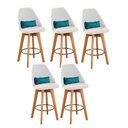 Ver imagem 1 de Kit 05 Banquetas Linho Bege e Almofada Azul Turquesa