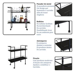 Carrinho Bar Industrial com 2 Prateleiras P1036 Preto - 4
