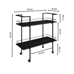 Carrinho Bar Industrial com 2 Prateleiras P1036 Preto - 6