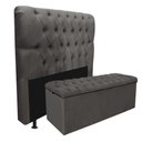 Ver imagem 1 de Kit Cabeceira + Calçadeira Baú Capitonê Livia 100cm Solteiro para Cama Box Suede Cinza - Gat Magazin