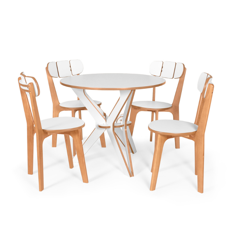 Conjunto de Jantar Mesa Itália 100 Cm com 4 Cadeiras em Madeira Divino Branco - 1