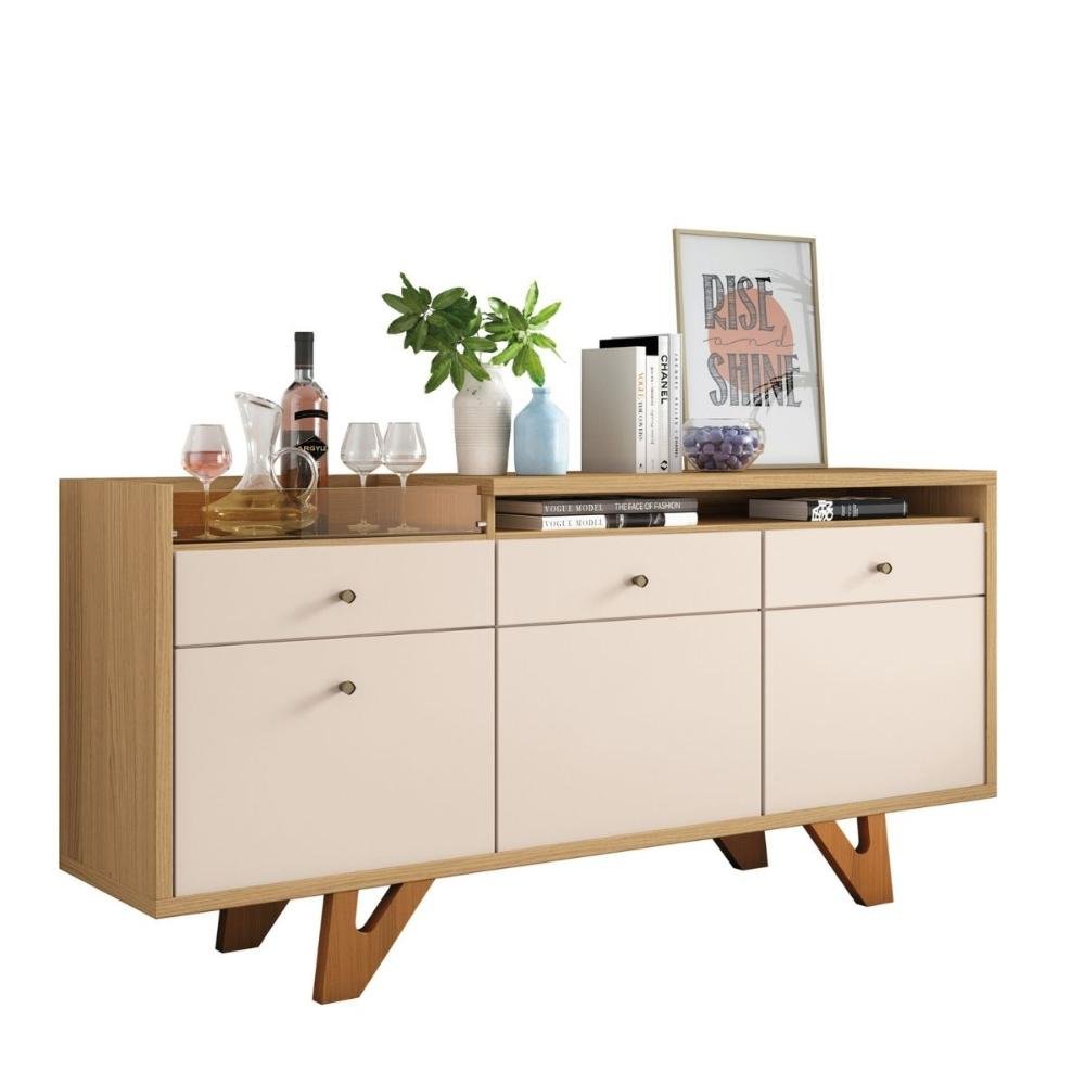 Aparador Buffet MDF Portas Espelho Freijó/Off White Ivy | MadeiraMadeira