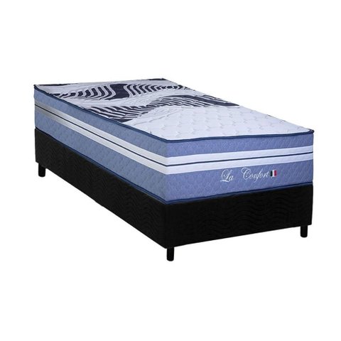 Cama Box Solteiro: Colchão Molas Masterpocket Ensacadas Paropas La Confort + Base Crc Suede Black (
