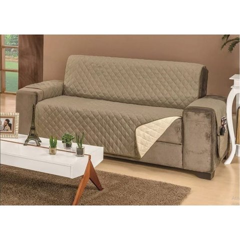 Protetor de Sofá Manu King para Assento 2,20m Dupla Face Microfibra Caqui Palha