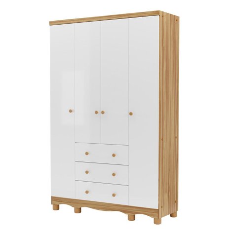 Armário Junior New 4 Portas - Moveis Peroba Branco Brilho/carvalho
