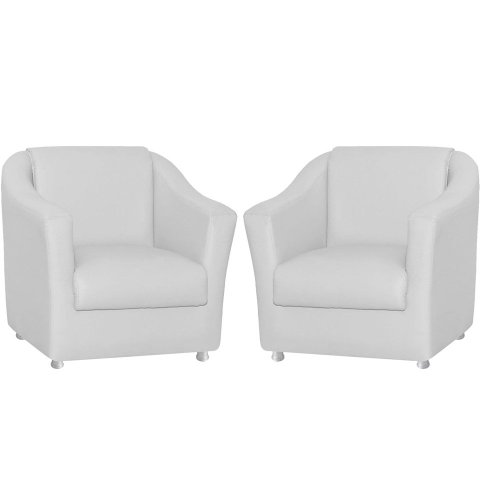 Kit 2 Poltronas Decorativa Biane Couro Branco Pés Cromado Mz Decor