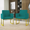 Ver imagem 6 de Kit Sofá 2 Lugares + 2 Poltronas Recepção Sala Base Dourada Cor:azul Turquesa