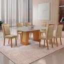 Ver imagem 7 de Mesa de Jantar Carolina 180cm Tampo MDF Vidro Canto Copo com 6 Cadeiras Lorena Moderna Mobília