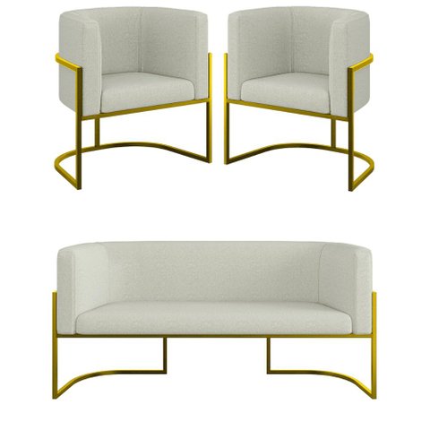 Kit Sofá 2 Lugares + 2 Poltronas Bouclê para Recepção Gold Cor:bege