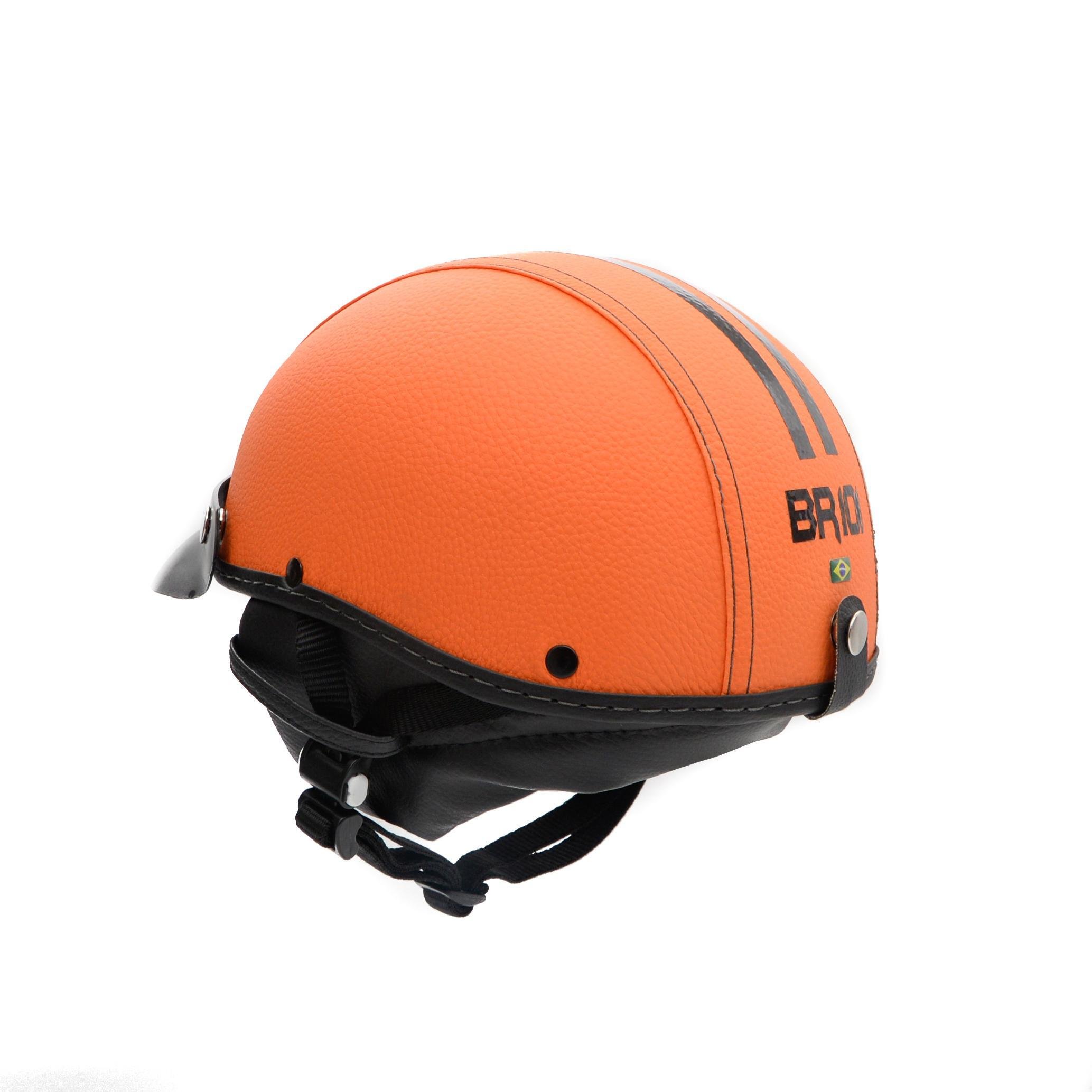 Capacete Coquinho Scooter Moto Elétrica Bike Couro Laranja - 3