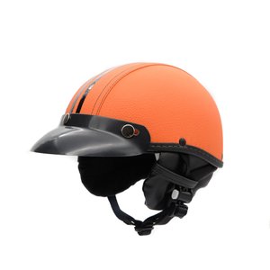 Capacete Coquinho Scooter Moto Elétrica Bike Couro Laranja