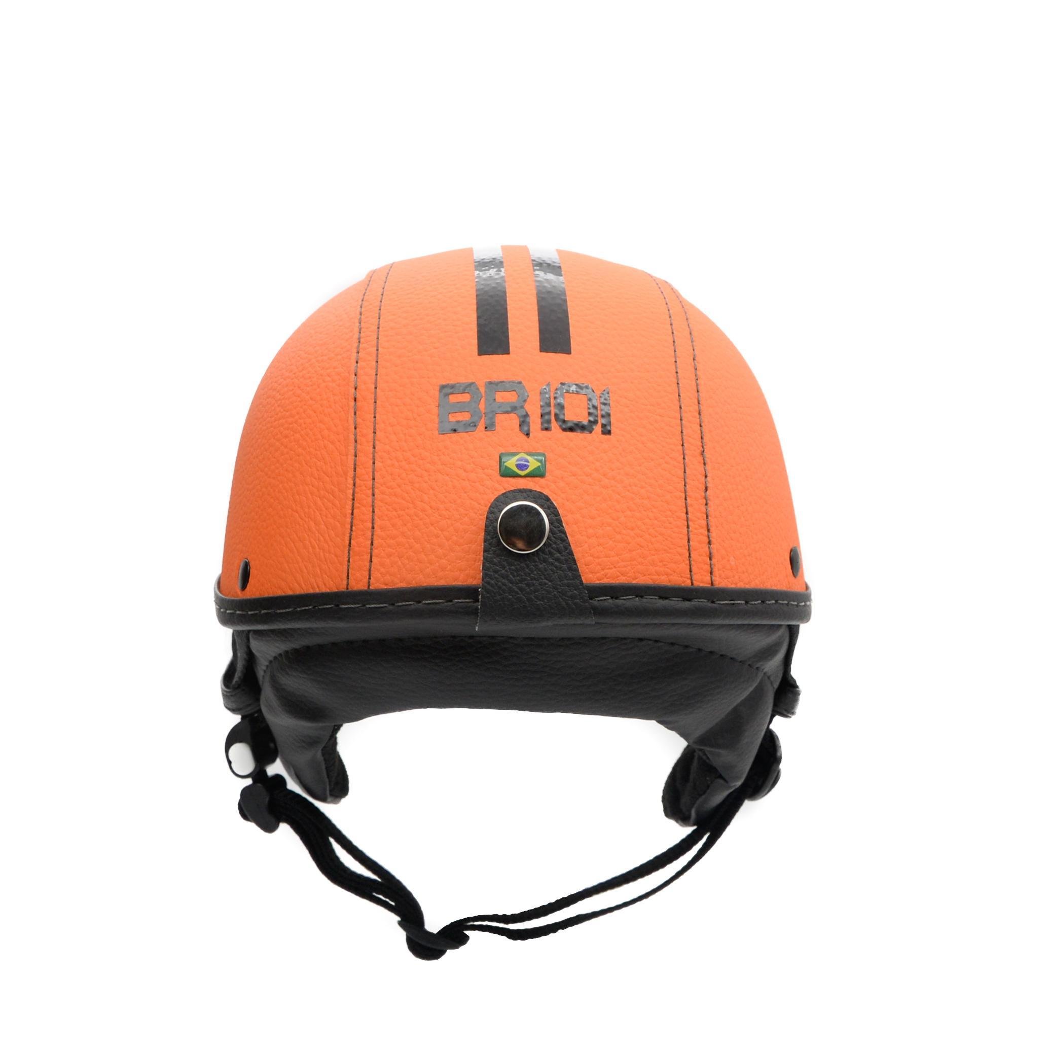 Capacete Coquinho Scooter Moto Elétrica Bike Couro Laranja - 4