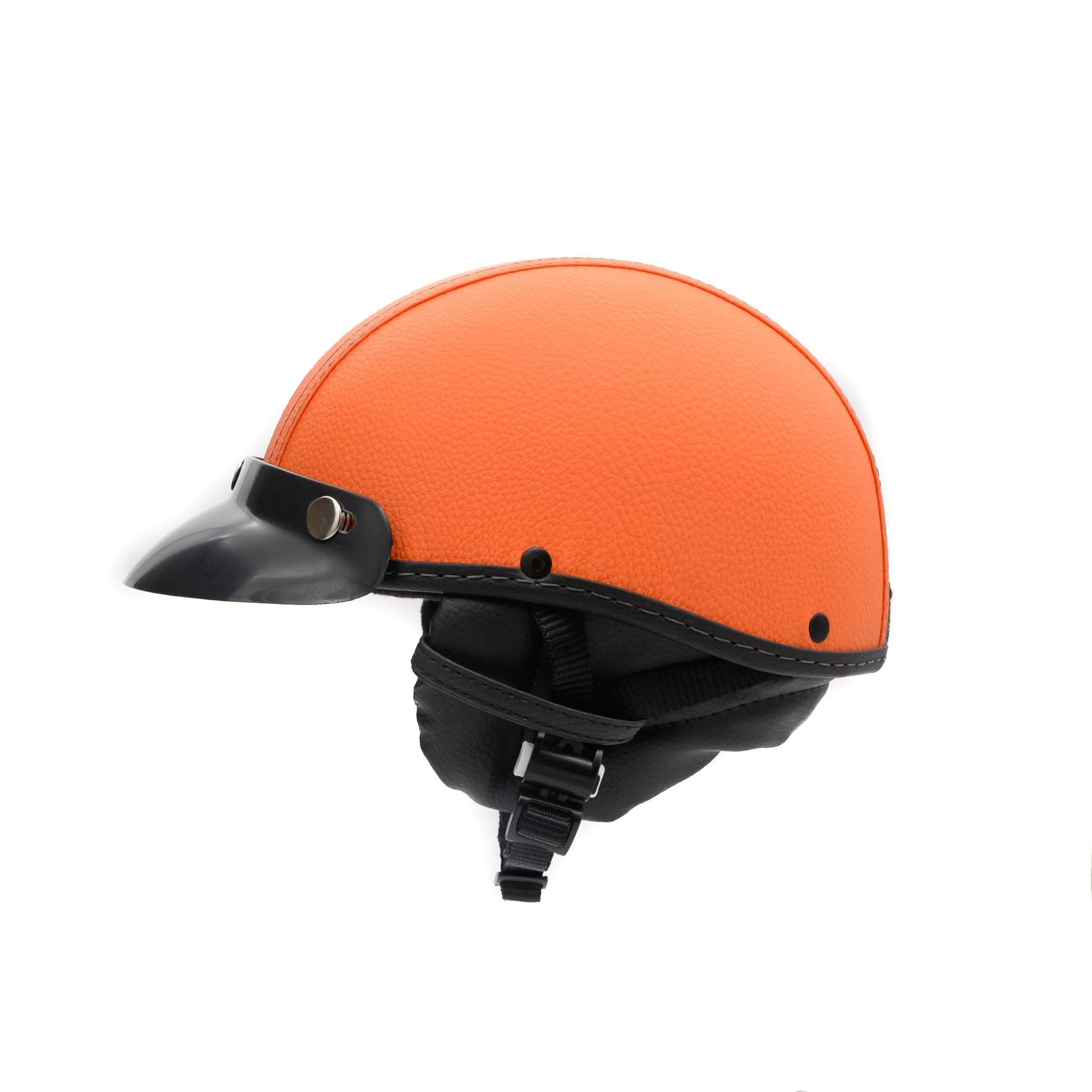 Capacete Coquinho Scooter Moto Elétrica Bike Couro Laranja - 2