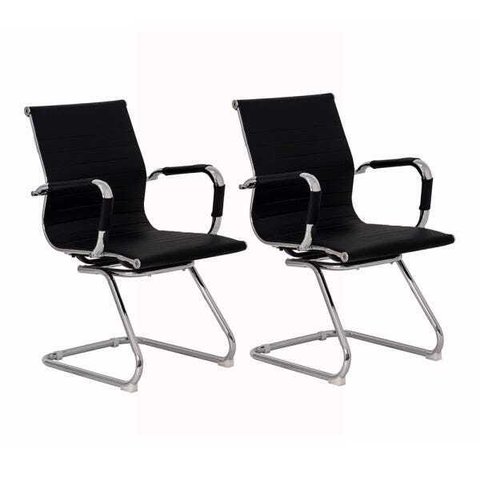 Kit 2 Cadeiras Escritório Stripes Fixa Pu Preta