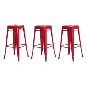 Kit 3 Banquetas Tolix Iron Design Vermelha