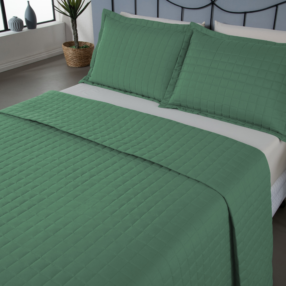 Kit Colcha Cobre Leito Matelado Casal Queen Size 3 Peças Copacabana 300 Fios Verde
