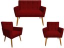 Ver imagem 1 de Kit Namoradeira + 2 Poltronas Decorativa Onix Suede Vermelho Pés Madeira Ms Decor