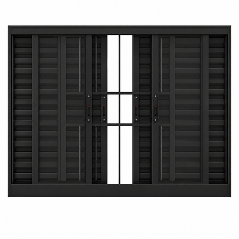 Janela Veneziana 6 Folhas com Grade Alumínio Preto 120x150 Linha 25 Jade