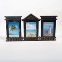 Ver imagem 1 de Porta Retrato Quadro de Parede Mural Triplo Preto 23x45cm