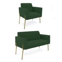 Ver imagem 1 de Sofá Namoradeira e Poltrona Pé de Ferro Dourado Salão Marisa Veludo Verde D03 - D'Rossi