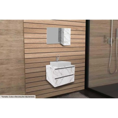Conjunto de Banheiro Armário C- Espelho Bn3602 80cm e Balcão Suspenso Bn3607 S- Cuba Pia 60cm Cor