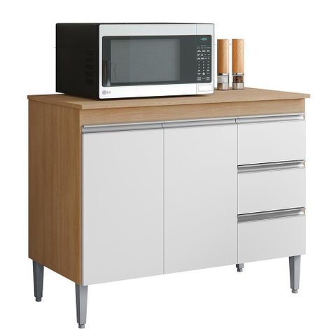 Balcão Pia Andréia 100cm Amêndoa/branco com Tampo Mdp - Ajl Móveis