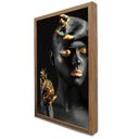 Ver imagem 1 de Quadro Decorativo Caixa Mulher Preto e Dourado Tacolado Moldura Caixa 3cm Madeira com Vidro 80 X 120