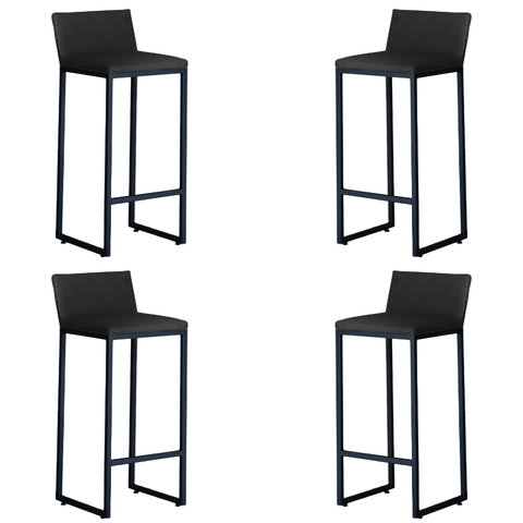 Kit 4 Banquetas Alta Dani Reforçada Decorativa Balcão Bancada Cozinha Bar Base Preta Courino Preto
