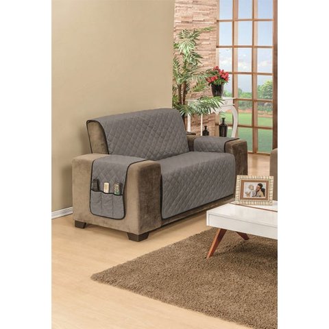 Protetor De Sofá 02 Lugares King C Assento de 1,20M Matelado Microfibra Dupla Face Manu Cinza/Preto