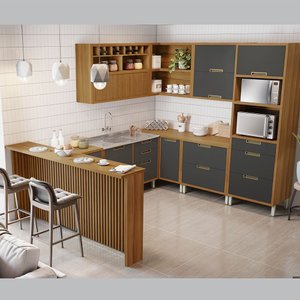 Cozinha Modulada Imperatriz Gourmet Canto 09 Peças Ripado em Mdf Nesher