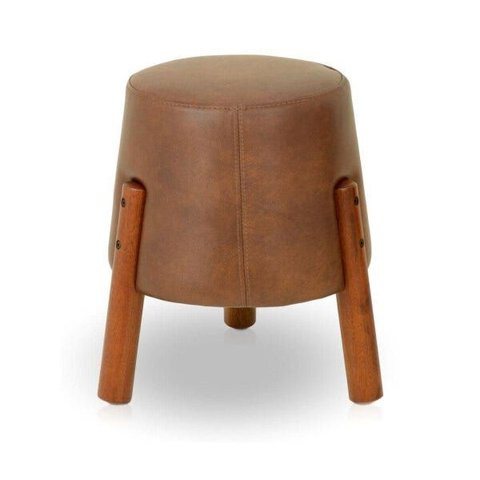 Puff com Pés em Madeira - Marrom - Couro Sintético