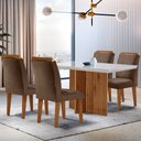 Ver imagem 1 de Sala de Jantar Mesa Olimpia 120cm Mdf Vidro Canto Reto com 4 Cadeiras Athenas Moderna