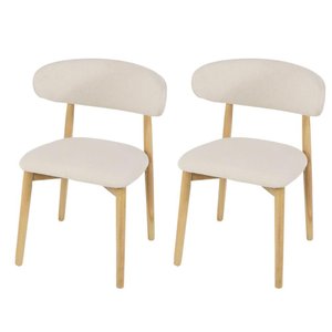 Kit 2 Cadeiras de Jantar Frida Base Madeira Assento Estofado de Linho Creme para Sala de Estar Área