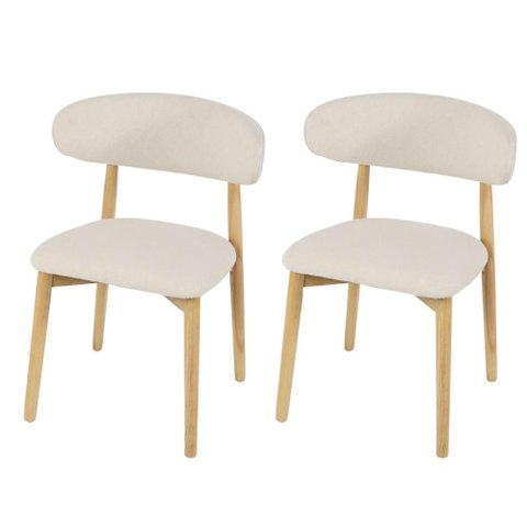 Kit 2 Cadeiras de Jantar Frida Base Madeira Assento Estofado de Linho Creme para Sala de Estar Área