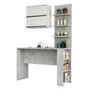 Ver imagem 2 de Kit Bancada Mesa Gourmet Cozinha Concreto c/ Painel e Armário Basculante Legno Crema e Linho - Lucia