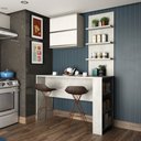 Ver imagem 1 de Kit Bancada Mesa Gourmet Cozinha Concreto c/ Painel e Armário Basculante Legno Crema e Linho - Lucia
