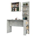 Ver imagem 3 de Kit Bancada Mesa Gourmet Cozinha Concreto c/ Painel e Armário Basculante Legno Crema e Linho - Lucia