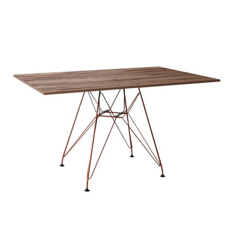 Mesa Eiffel Retangular 120x75 Tampo De Madeira Amendôa Com Base De Ferro Cobre