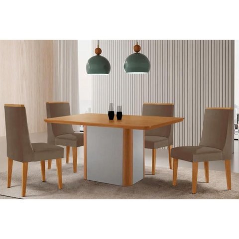 Mesa Cozinha Pietá 120 + 4 Cad Dakota Natural/Capucci Rufato