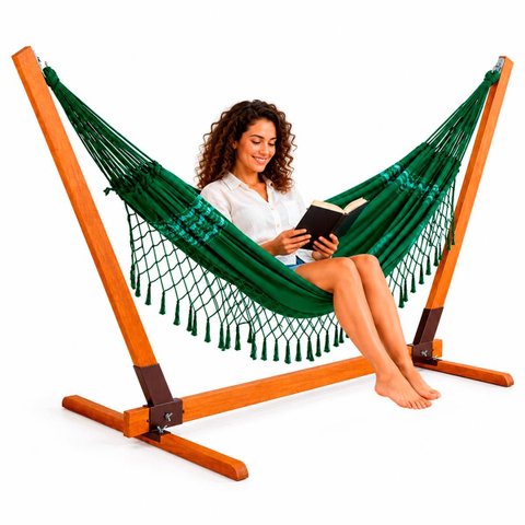 Suporte de Madeira com Rede de Descanso Verde