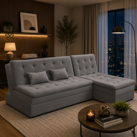 Sofá Cama King 5 Lug 2,70m Alexa Suede Cinza