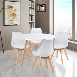 Conjunto Mesa de Jantar Redonda Leda 90cm com 4 Cadeiras Estofadas Tampo Mdf Base em Madeira Maciça - 2