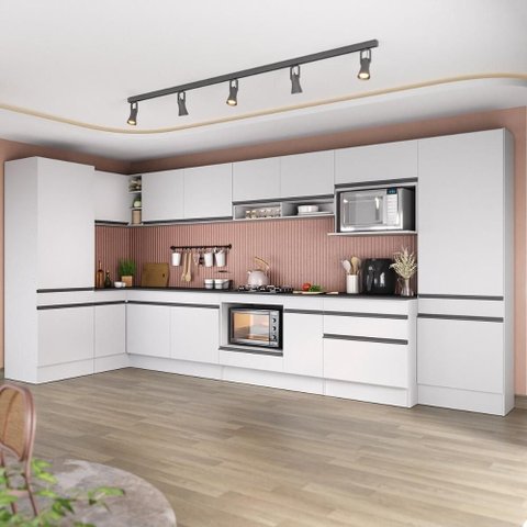 Cozinha Modulada Completa Canto 409cm com Rodapé e Balcão para Cooktop Veneza Multimóveis Mp2304