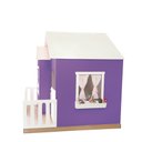 Ver imagem 2 de Casinha de Brinquedo Artesanal Janela Lateral Versátil com Cortinas Mdf Roxo/branco L12 - Criança Fe