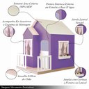 Ver imagem 3 de Casinha de Brinquedo Artesanal Janela Lateral Versátil com Cortinas Mdf Roxo/branco L12 - Criança Fe
