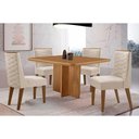 Ver imagem 1 de Sala Jantar Mesa Berlim Tampo Curvo 90cm+4 Cadeiras Dafne Madeira Naturale - Capuccino/suede Creme