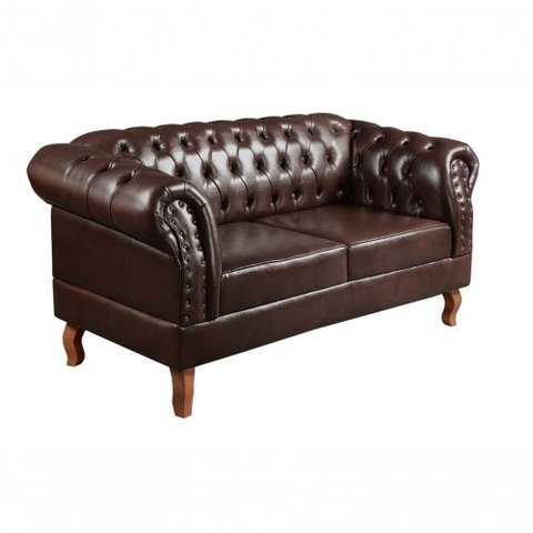 Sofá Dom Pedro 2 Lugares 155cm Café Couro Sintético Bella Decor