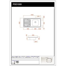 Pia Inox Fabrinox PSD1000D 100x52cm, cuba direita, kit completo - 2