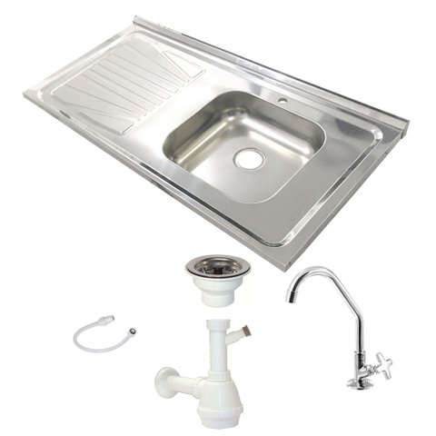 Pia Inox Fabrinox PSD1000D 100x52cm, cuba direita, kit completo
